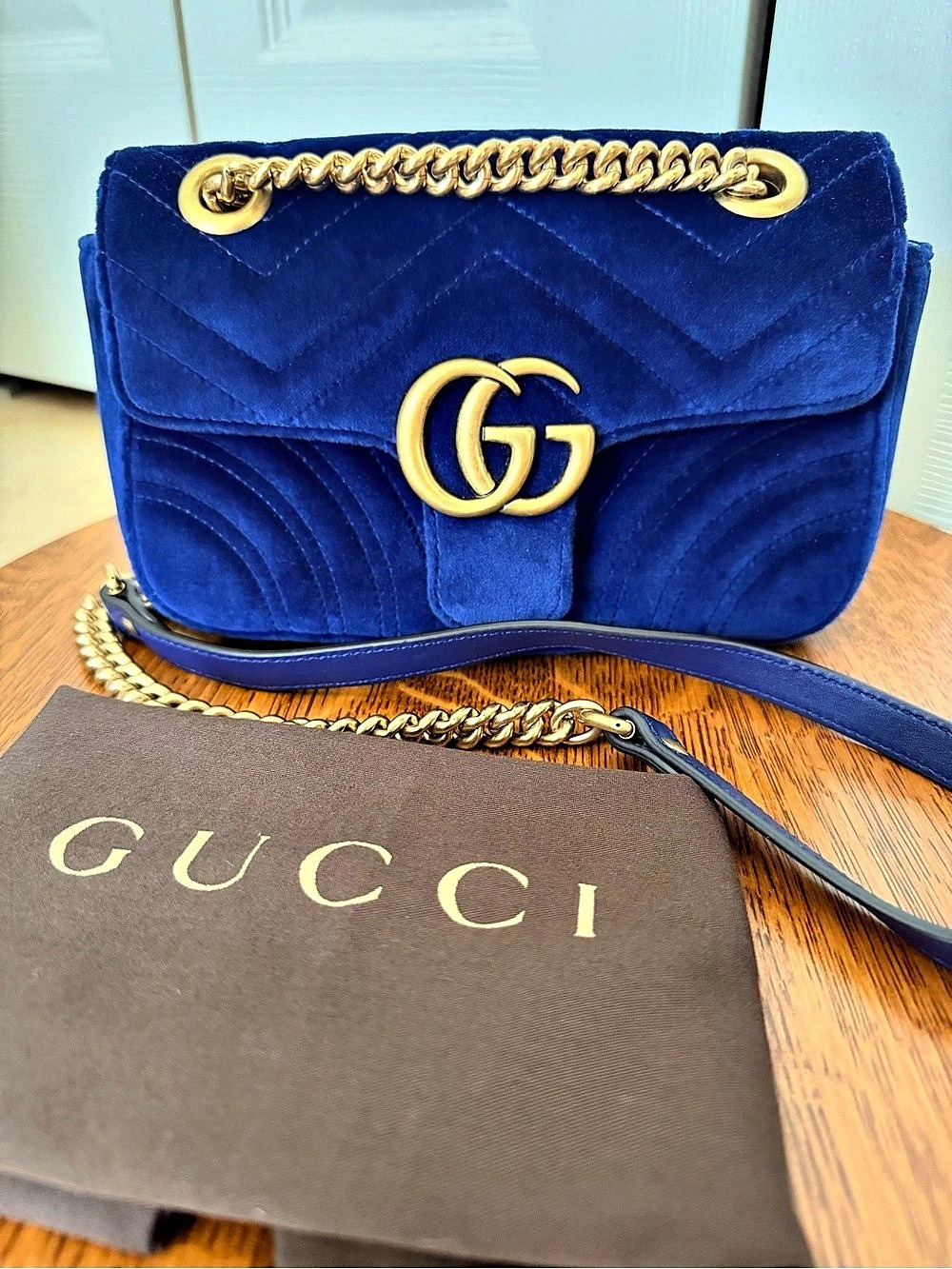 Gucci GG Marmont Velvet Small Shoulder Bag Blue